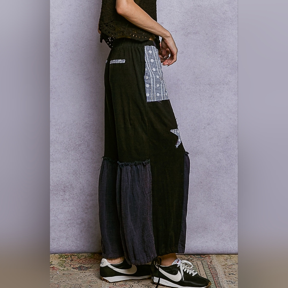 🐧#1194 POL Rebel Star Patchwork Boho Lounge Pants - Picture 2 of 6